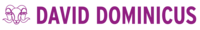 Logo mit zwei stilisierten Gesichtern und dem Schriftzug „DAVID DOMINICUS“ in lila, symbolisiert Marke oder Firma.