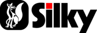 Logo der Marke Silky mit stilisierter Eichhörnchen-Figur links und dem Schriftzug „Silky“ rechts, wobei der Punkt über dem „i“ rot hervorgehoben ist.