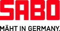 Logo mit dem Schriftzug „SABO“ in großen roten Buchstaben, darunter der Satz „GEHÄRT IN GERMANY“ in schwarzer Schrift.